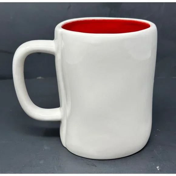 RAE DUNN CHEER White Coffee Mug Green LL Long Letter Red Interior Christmas - Picture 3 of 8